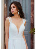 Ivory Lace Chiffon Slit V Back Wedding Dress